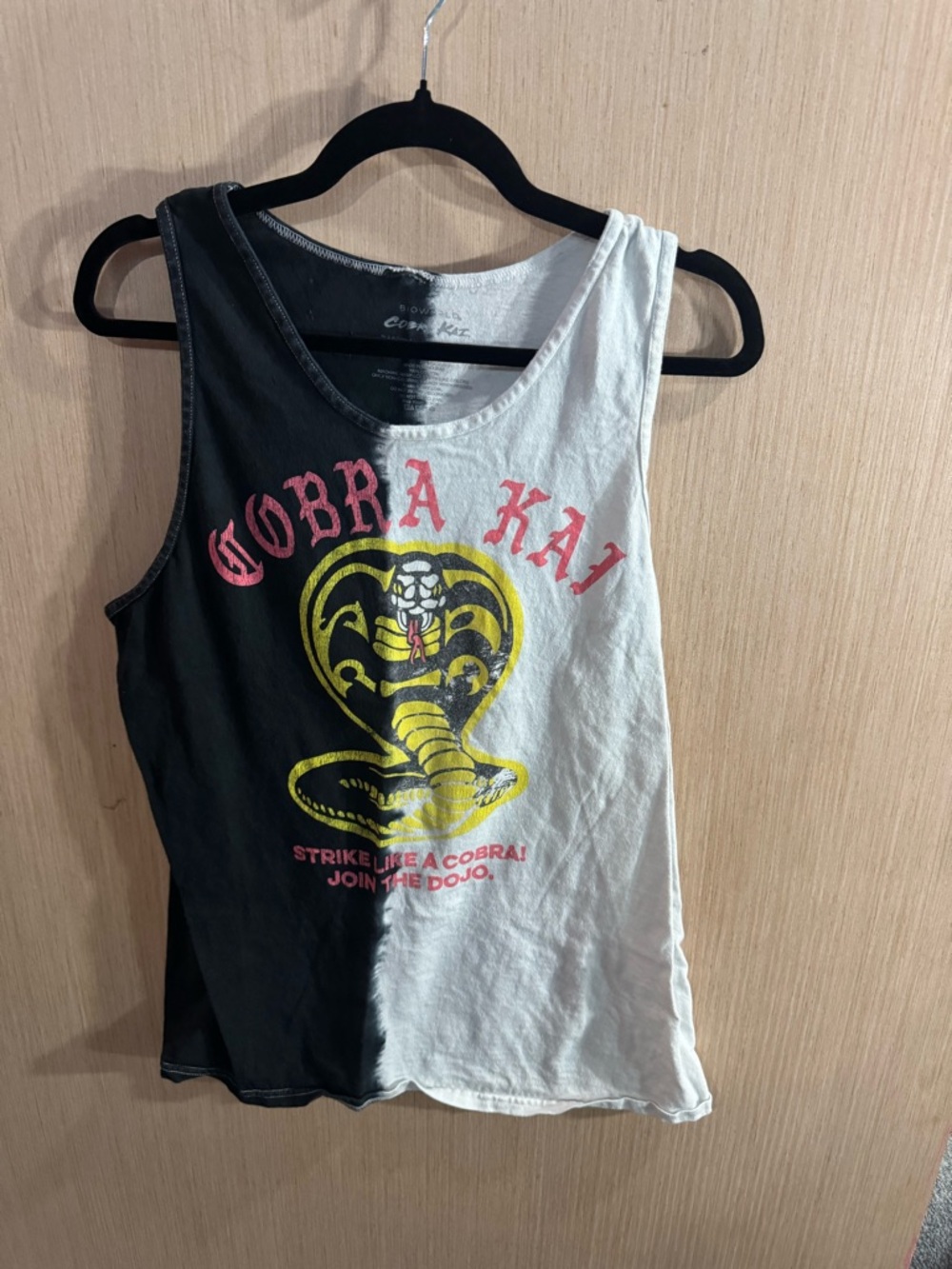 Bioworld Cobra Kai Black and White Tie-Dye Graphic Tank Size Medium